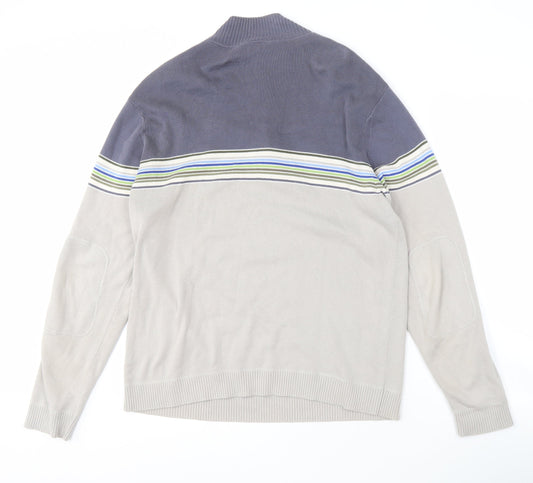 GAP Men's Grey Striped Full Zip Jumper M
