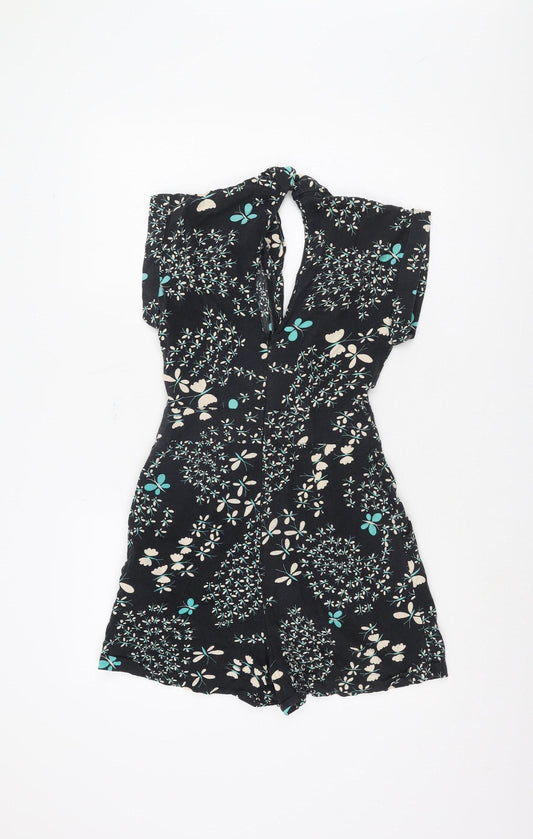 Warehouse Women's Black Floral Playsuit Size 8