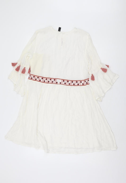 YAS Women's Ivory Embroidered Tunic Dress XS 3/4 Sleeve