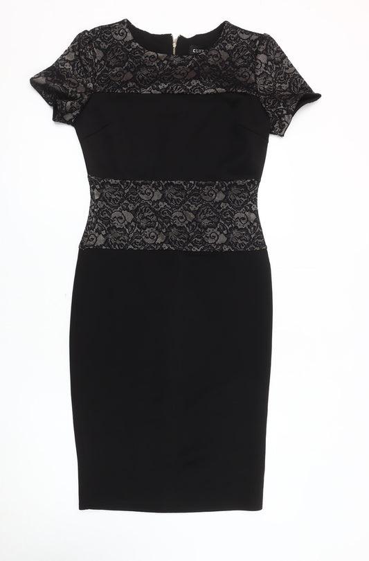 Additional front view of Club L Women’s Black Sheath Dress, size UK 12