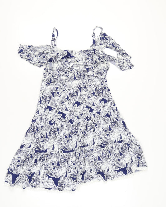 Mantaray Women's Blue Floral A-Line Dress, Size 10