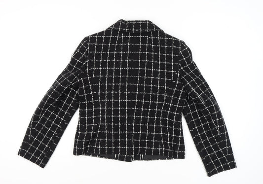 BHS Women's Black Check Blazer, Size 12, Cropped Style