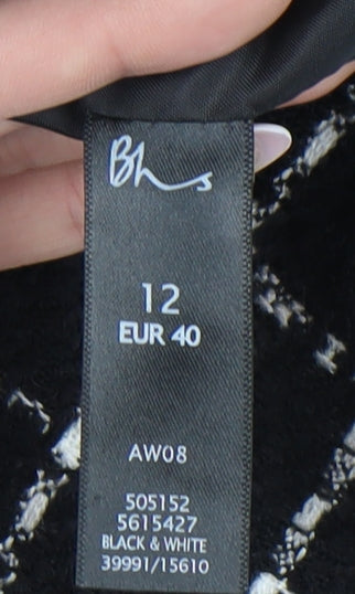 BHS Women's Black Check Blazer, Size 12, Cropped Style