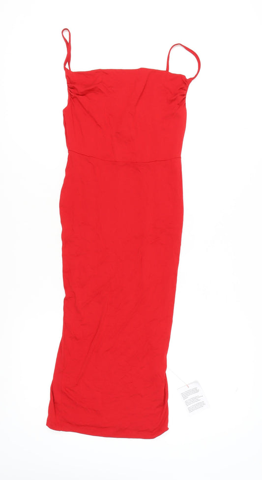 Additional front view of ASOS DESIGN Women's Red Strappy Dress, size 8
