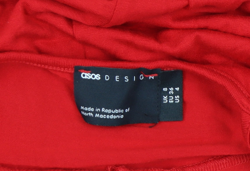 Brand and care label for ASOS DESIGN Women's Red Strappy Dress, size 8