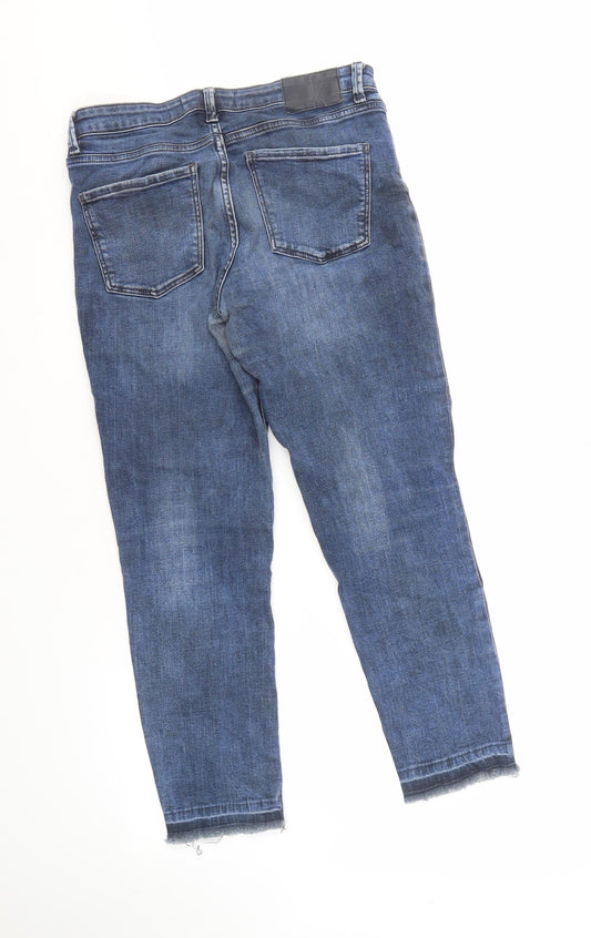 Zara Women's Blue Boyfriend Jeans - Size 8, Distressed