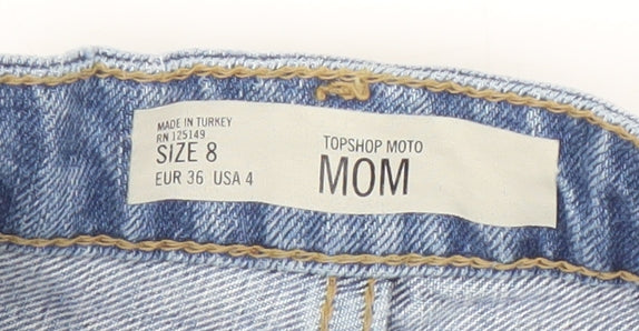 Topshop Women Blue Denim Mom Shorts, Size 8, Cotton Casual