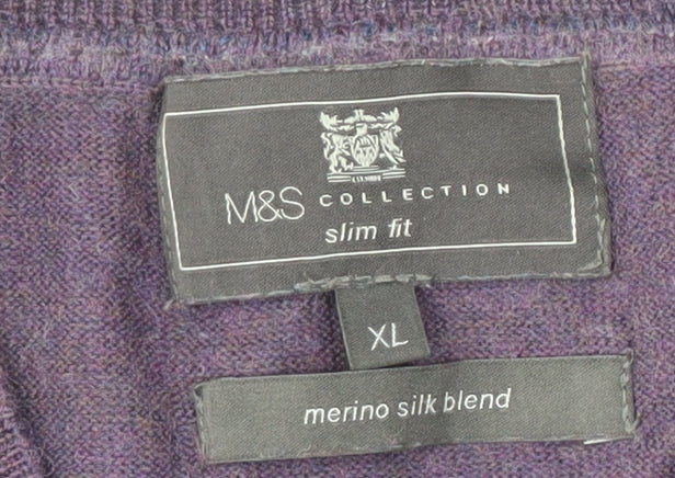 Marks and Spencer Men's Purple XL Slim Fit Pullover