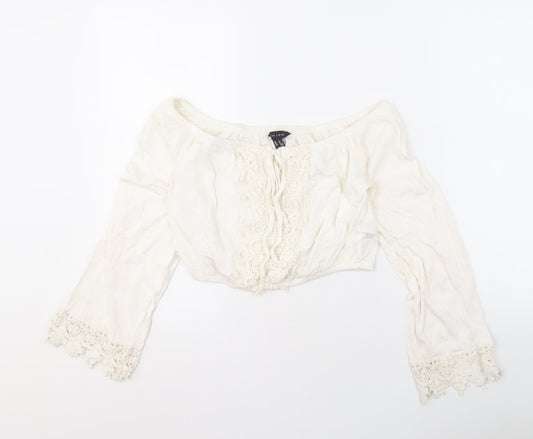 Womens UK Size 12 New Look Ivory Cropped Blouse