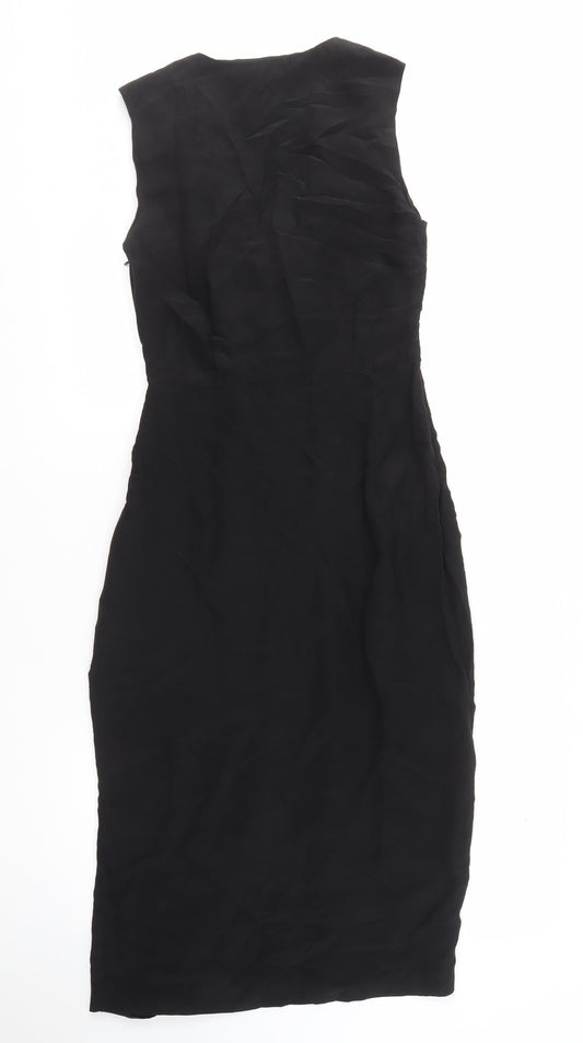 AllSaints Women's Black Silk Midi Sheath Dress, Size 8
