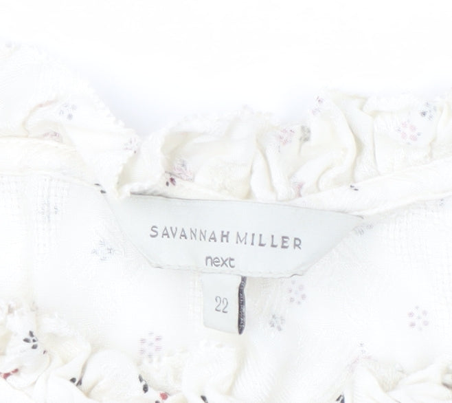 Close-up detail of Savannah Miller Women's White Floral Blouse, size 22