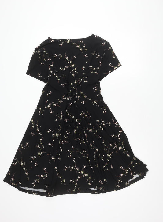 Blue Vanilla Black Floral Dress Women Size 14