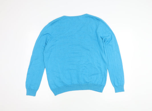 Woolovers Men's Blue V-Neck Pullover Jumper - M