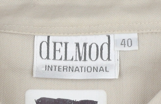 Delmod Women Beige Button-Up Shirt Size 12 Collared