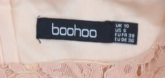 Boohoo Women's Pink Midi Fit & Flare Lace Dress