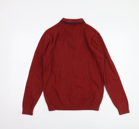 Next Men’s Red Henley Jumper Medium, Cotton Knit