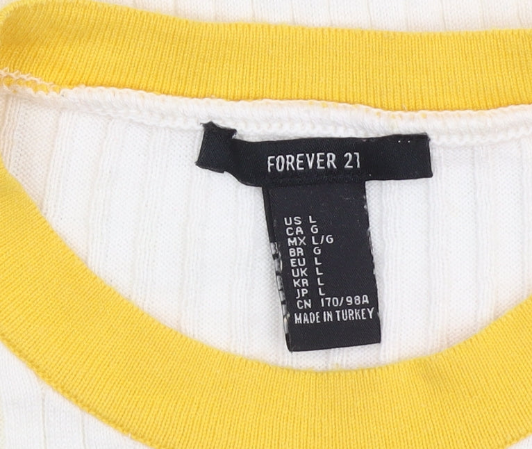 Forever 21 Women's Ivory Striped Pullover Jumper L