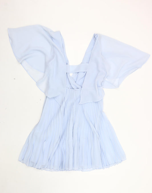 ASOS Women's Blue Flutter Sleeve V-Neck Dress