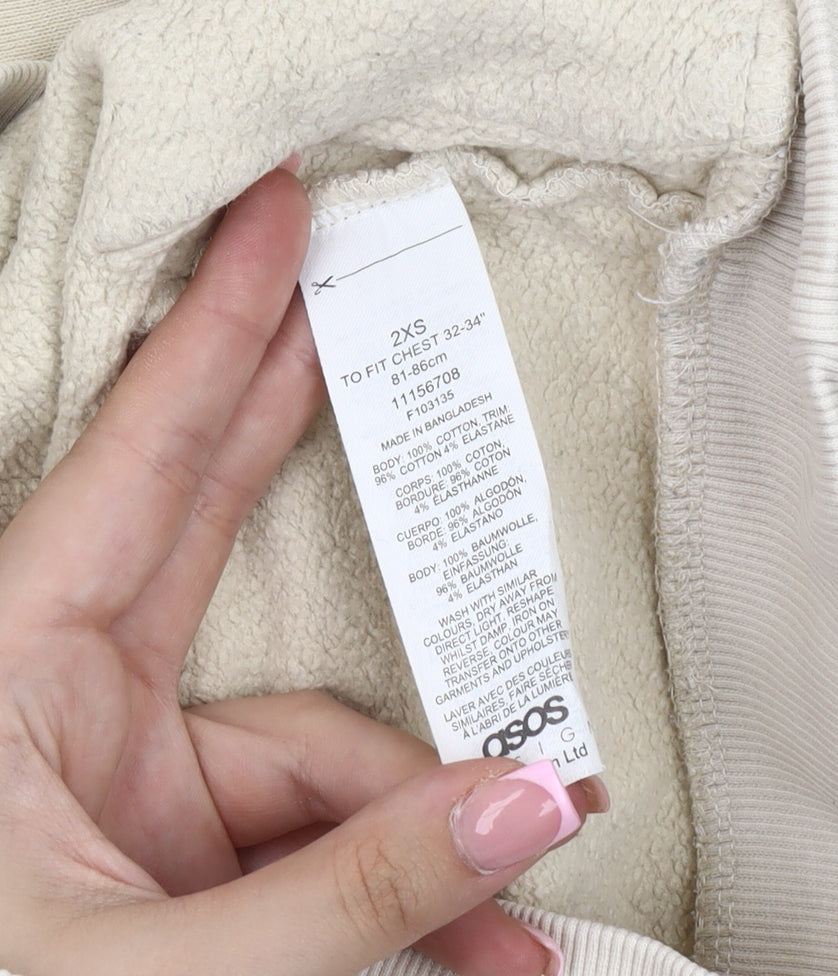 Womens UK Size 2XS ASOS DESIGN Beige Pullover Hoodie