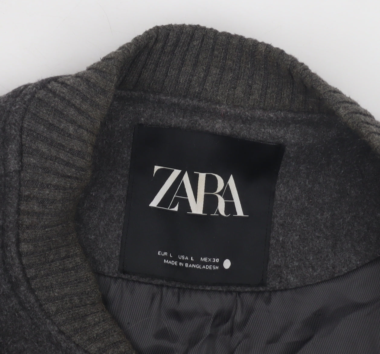 Zara Men's Grey Wool Bomber Jacket L Classic Fit