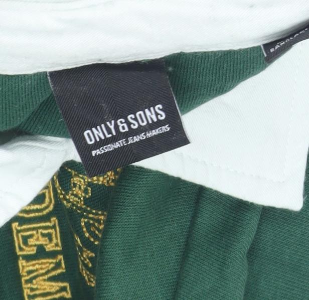 Only & Sons Green Polo Men S Embroidered Long Sleeve