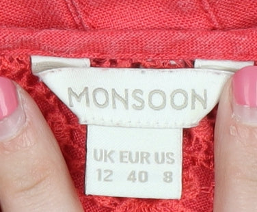 Monsoon Women's Red Linen Sleeveless Button Dress