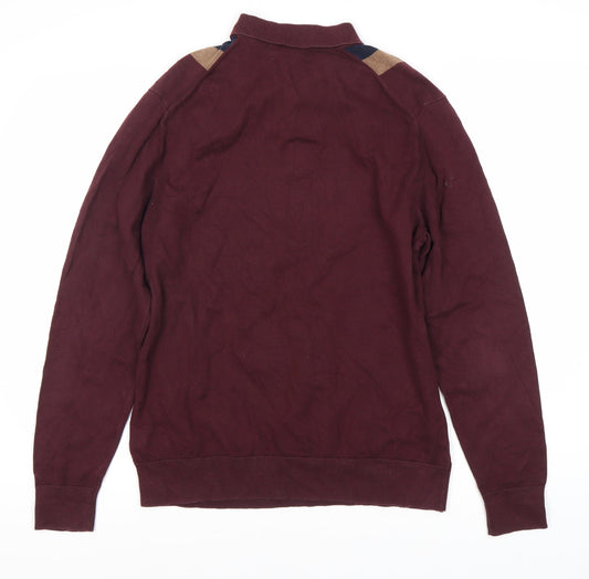 Marks & Spencer Men's Burgundy Striped Polo M