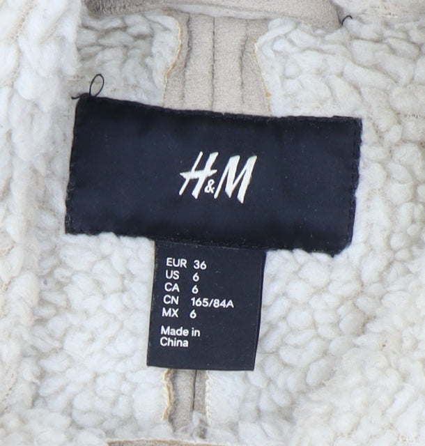 H&M Women's Beige Biker Jacket Size 8 Casual Autumn