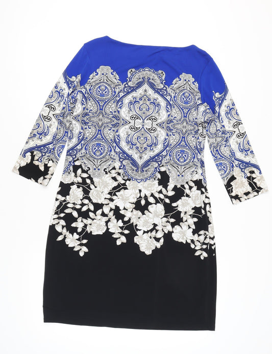 Wallis Women's Blue Black Floral Dress Size 14