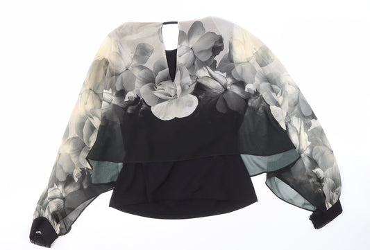 Coast Women's Black Floral Balloon Sleeve Blouse - Size 12