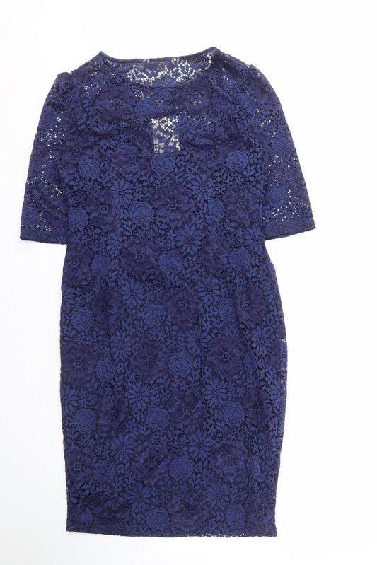 Yumi Women's Blue Lace Dress Size 12 with Short Sleeves