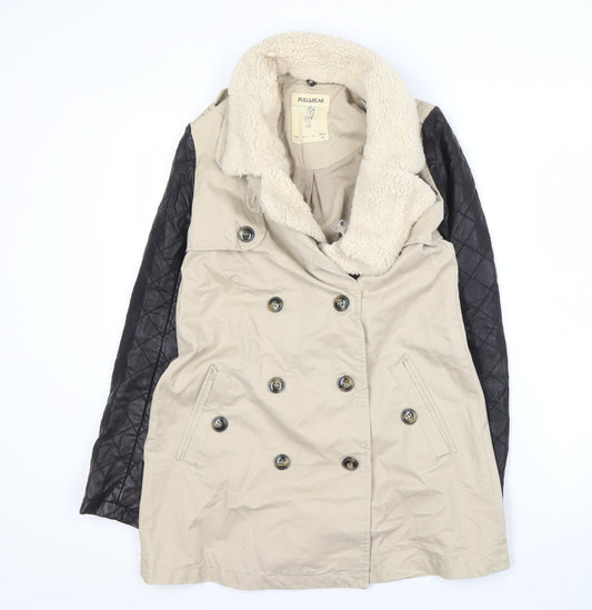 Womens UK Size S Pull&Bear Beige Pea Coat