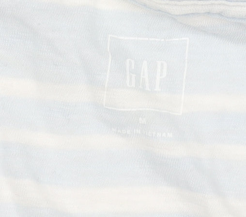 Gap Women's Blue Striped V-Neck T-Shirt - Size M