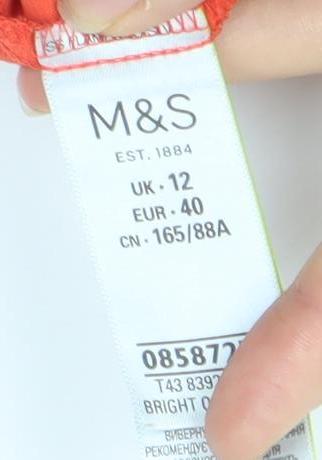 Womens UK Size 12 Marks and Spencer Orange Basic Blouse