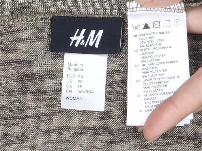 Womens UK Size 2XS H&M Brown Basic T-Shirt