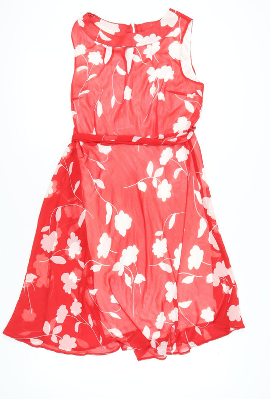 Additional front view of Kaleidoscope Women's Red Floral A-Line Dress, size 14