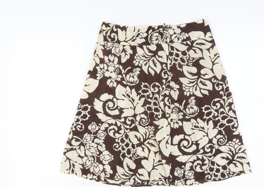 H&M Women's Brown A-Line Floral Skirt Size 8