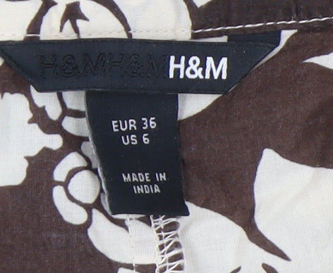 H&M Women's Brown A-Line Floral Skirt Size 8