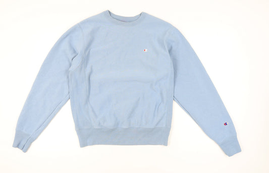 Additional front view of Champion unisex blue pullover sweatshirt, size S