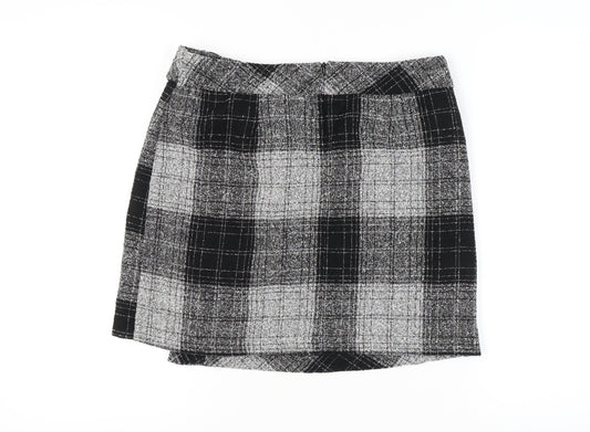 Next Women's Black Check Wrap Skirt, Size 14