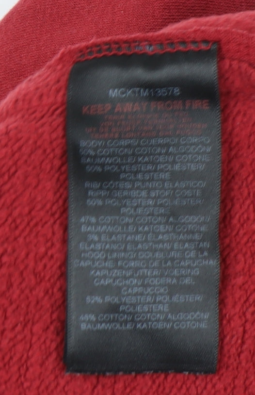 Brand and care label for McKenzie unisex red pullover hoodie m