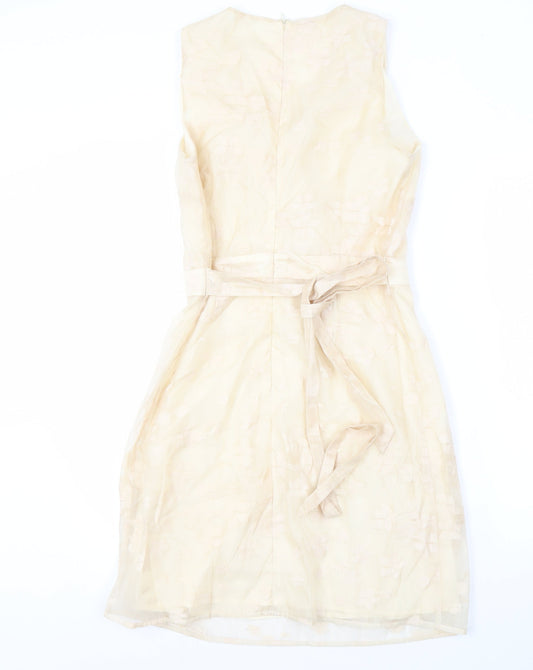 Uttam Boutique Beige V-Neck Sleeveless Dress UK 12