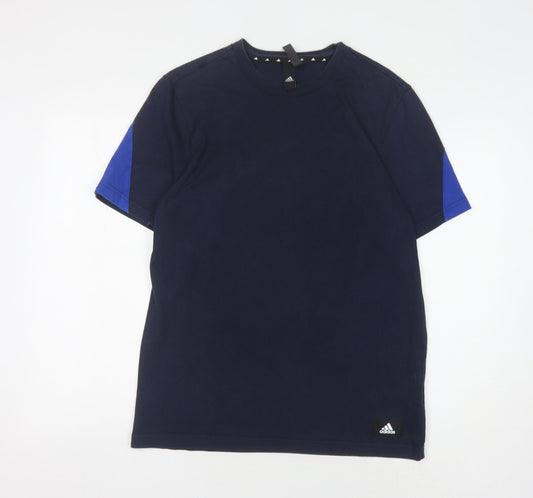 Additional front view of Adidas Men's Blue Crew Neck Logo T-Shirt, size M