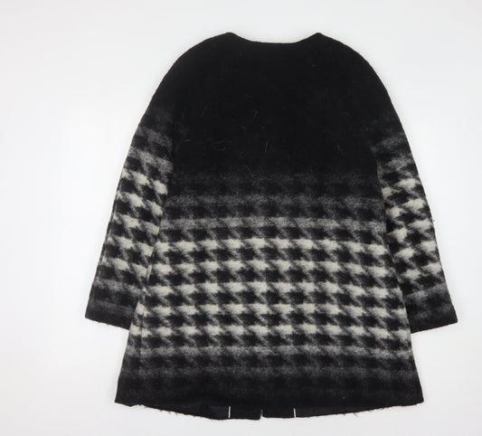 Marks and Spencer Women's Black Checked Wool Coat, Size 12