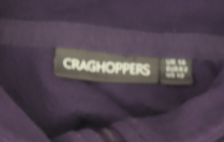 Brand and care label for Craghoppers unisex purple pullover fleece sweatshirt, size 8