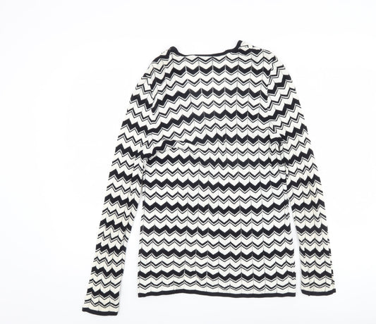 Basler Womens White Geometric Viscose Blend Tie Cardigan Size 12