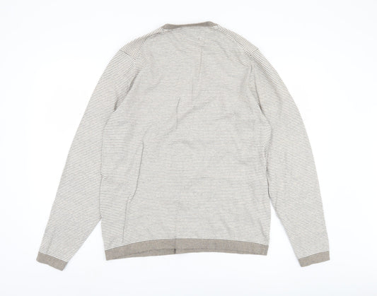 Marks and Spencer Men's Beige Striped Pullover Jumper L