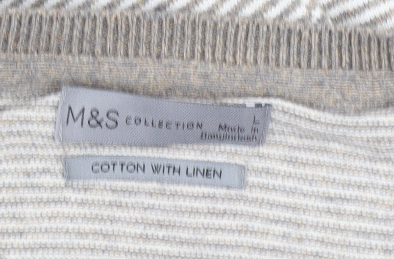 Marks and Spencer Men's Beige Striped Pullover Jumper L