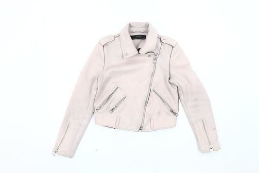 Womens UK Size XS Zara Beige Motorcycle Jacket