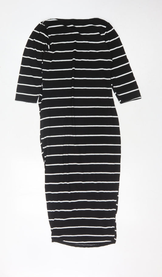 Boohoo Women's Black Striped 3/4 Sleeve Bodycon Dress